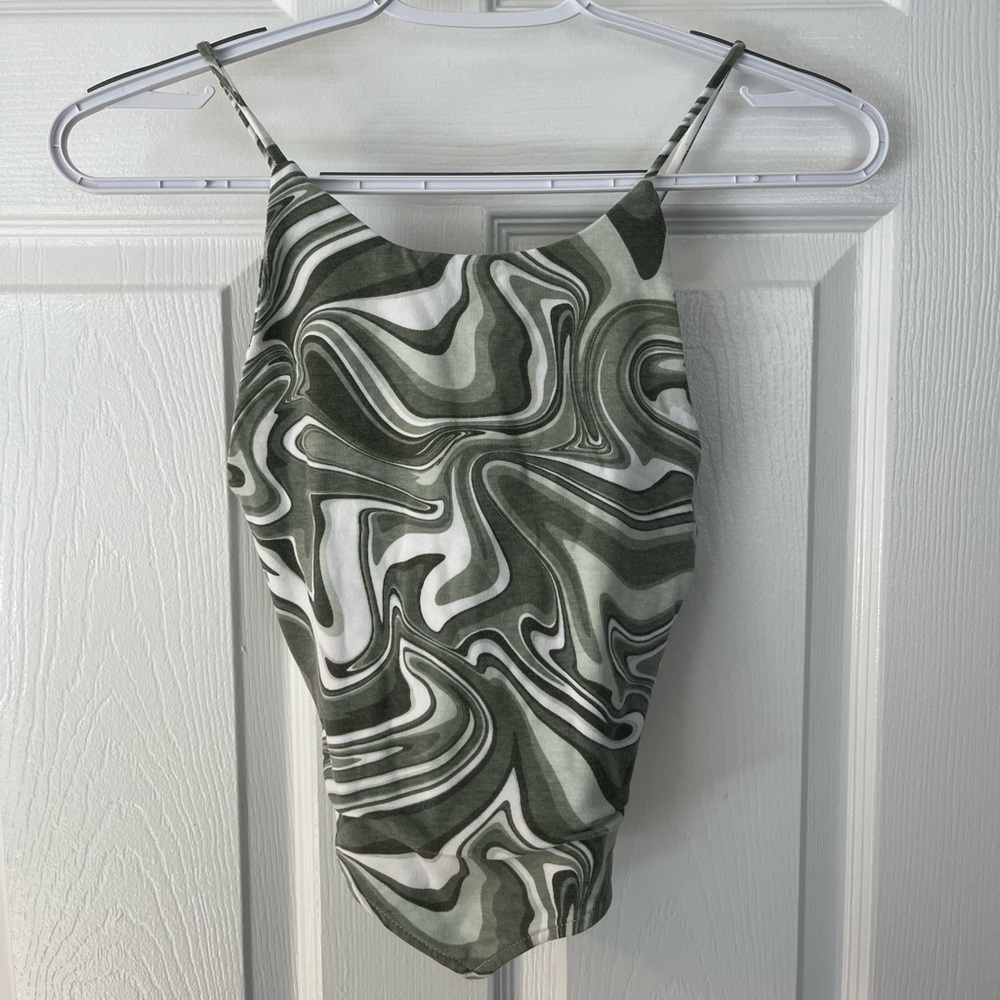 Green and White Swirl Tank Top